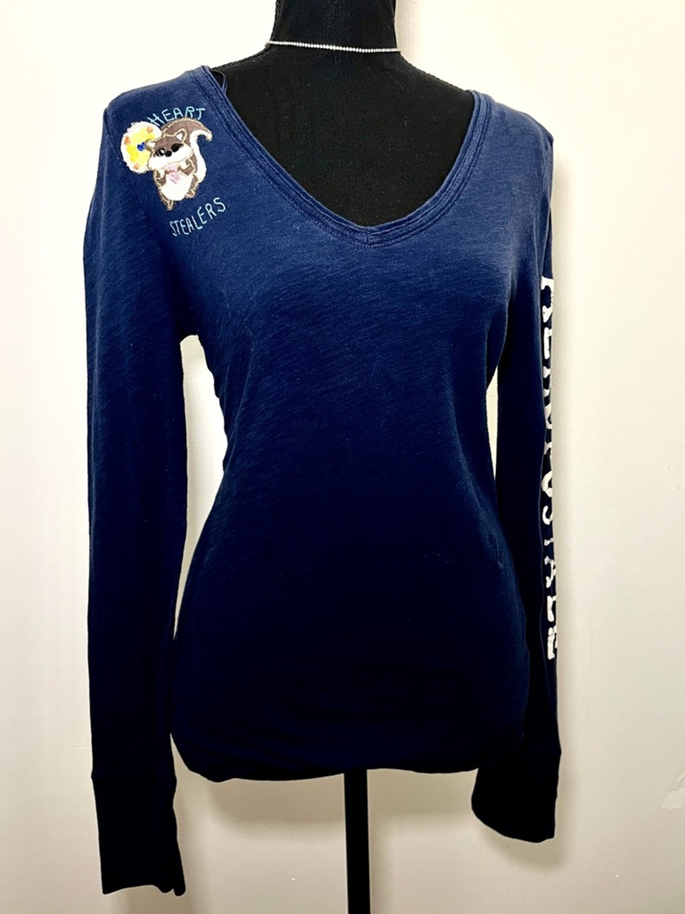 Vintage Style Aeropostale Long Sleeve Tee Large Navy Dog Graphic Casual